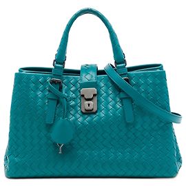 Bottega Veneta Small Nappa Intrecciato Roma Satchel Blau
