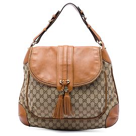 Borsa a tracolla Gucci Marrakech in tela GG beige