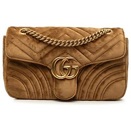 Borsa a tracolla Gucci GG Marmont in velluto matelassé marrone Medium