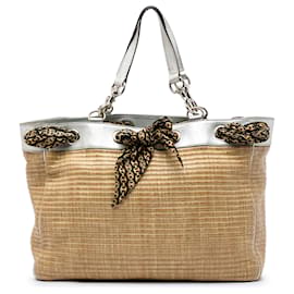 Gucci Positano Großer Stroh-Tote in Beige mit Schal