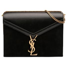 Bolsa Saint Laurent Cassandra com fecho monograma em camurça preta e couro de bezerro