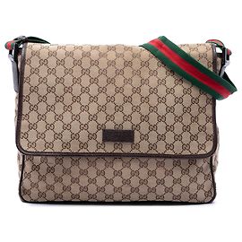 Borsa a tracolla con patta Gucci Beige GG Canvas Web