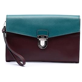 Clutch Prada Red Bicolor Saffiano Envelope Push Lock