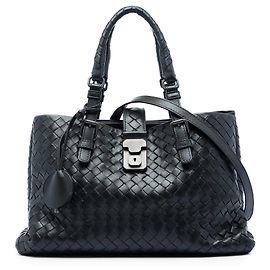 Bottega Veneta Borsa Satchel Roma Small in Nappa Intrecciato Nera
