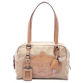 Bolsa de Ombro Prada em Tessuto Canapa Bege com Logotipo
