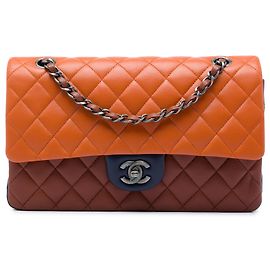 Chanel Orange Medium Classic Tricolor Lambskin Double Flap