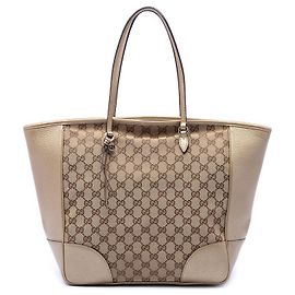 Gucci Bree Tote aus beigem GG Canvas und metallischem Kalbsleder