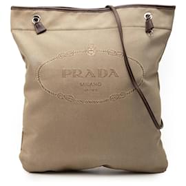 Prada Borsa a Tracolla in Tela Canapa Beige Logo