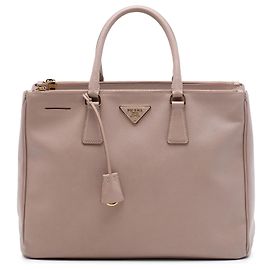 Prada Borsa Tote Galleria Double Zip Large in pelle Saffiano Marrone