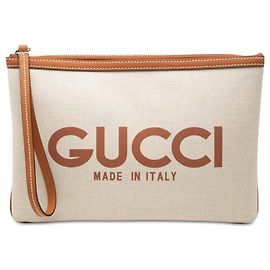 Clutch Gucci in tela beige con logo