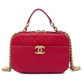 Borsa Camera Chanel Red Small CC Quilted Caviar con manico superiore
