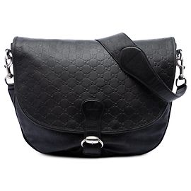 Gucci Black Guccissima Schultertasche mit Klappe