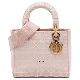 Dior Pink Medium Embroidered Canvas Cannage Lady D Lite