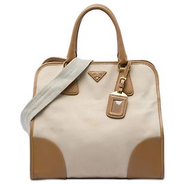 Prada Canapa Satchel aus Canvas mit beigem Saffiano-Besatz