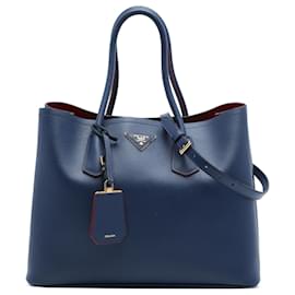 Prada Blue Large Saffiano Cuir Double Satchel