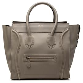 Celine Mini Luggage Tote in pelle di vitello liscia grigia - Céline