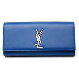 Clutch Saint Laurent Blue Grain de Poudre Monogram Cassandre