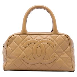 Borsa Bowling Chanel CC Matelassé in Pelle Caviar Marrone