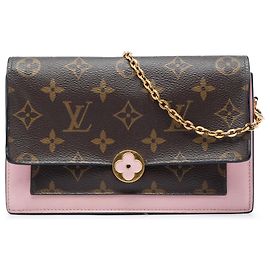 Portafoglio con catena Louis Vuitton Brown Monogram Flore