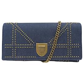 NOVA BOLSA DE MÃO DIOR DIORAMA EM LONA DENIM AZUL WALLET ON CHAIN - Christian Dior