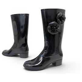 ZAPATOS CHANEL BOTAS DE LLUVIA CAMELIA 37 GOMA NEGRA BOOTS SHOES - Chanel