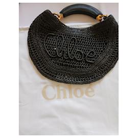 Chloé Strohhandtasche schwarz geflochten