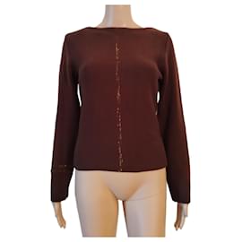 Chanel Brauner Wollpullover mit goldenen Details