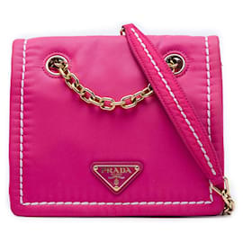 Borsa a tracolla Prada Small Tessuto con patta e catena Rosa