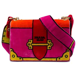 Borsa a tracolla Prada Velluto Ricamo Trompe L'oeil Cahier Rosa