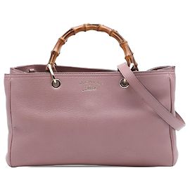 Borsa Shopper Satchel Gucci Medium in pelle di vitello rosa con bambù