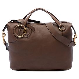 Borsa Satchel Gucci in Twill e Vitello Marrone