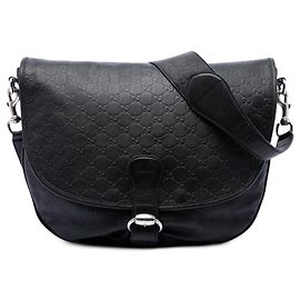 Borsa a tracolla con patta Gucci Guccissima nera