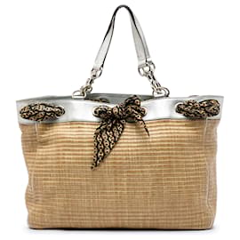 Borsa Tote Gucci Positano Large in paglia beige con foulard