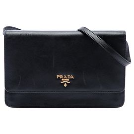 Prada Saffiano Wallet on Strap Crossbody Bag Schwarz