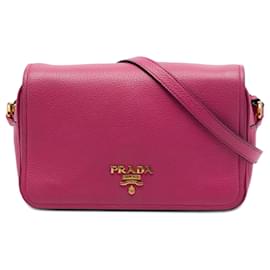 Borsa a tracolla con patta Prada Vitello Phenix Rosa