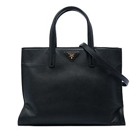 Bolso Tote Satchel Prada Saffiano Soft de triple bolsillo negro