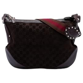 Borsa a tracolla Gucci GG Pelham in camoscio borchiata marrone