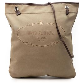 Borsa a tracolla Prada in tela Canapa logo beige