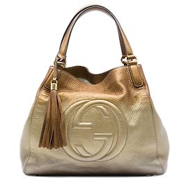Borsa tote Soho Cellarius media in pelle di vitello martellata sfumata oro Gucci