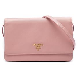 Prada Saffiano Wallet on Strap Crossbody Bag Rosa