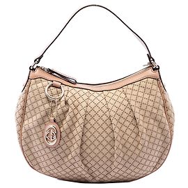 Borsa a tracolla Gucci Sukey in tela Diamante beige