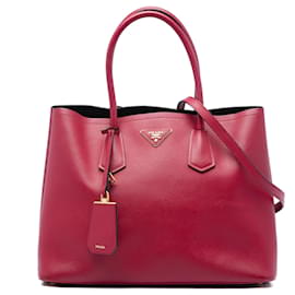 Borsa Double Satchel Prada Grande in Pelle Saffiano Rossa