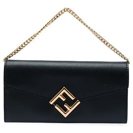 Borsa a tracolla con catena Portafoglio a Busta Continental Vitello King Cruise FF Diamonds in pelle di vitello liscia e martellata nera Fendi