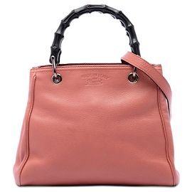 Gucci Small Shopper Satchel aus rosa Kalbsleder mit Bambusgriffen
