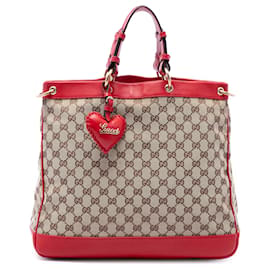 Borsa Satchel Gucci Medium GG Canvas Valentine rossa con manico superiore