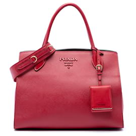 Borsa Tote Satchel Prada Medium Saffiano Cuir Monochrome Rossa con manico superiore