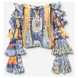Jean Paul Gaultier SS94 Bank Note Money Print Ruffle Chiffon Longsleeve Crop Top