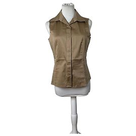 Blusa Vintage Burberry sin mangas de mezcla de algodón Beige L