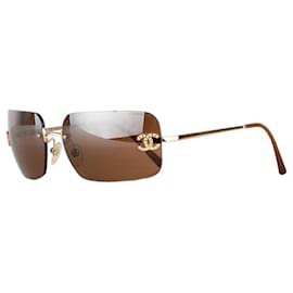 Chanel 2000s Rimless '4017 D' CC Rhinestone Sonnenbrille