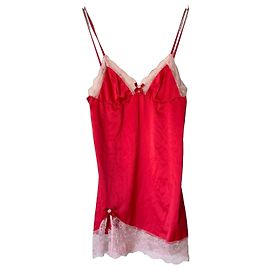 Vestido lencero Agent Provocateur rojo con ribete de encaje, talla Medium
